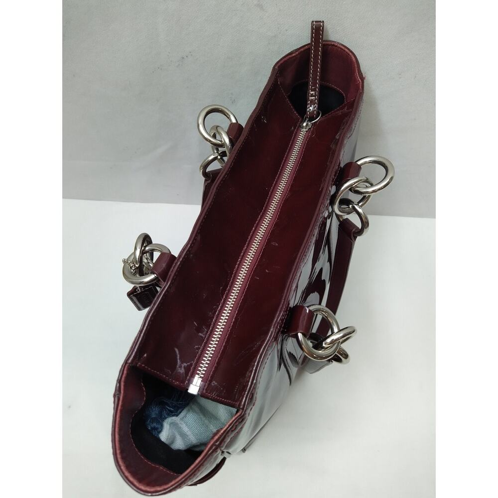 Coach Galaxy Purple Plum Patent Leather Tunrlock Pocket Double Handle Tote Bag - Picture 9 of 16